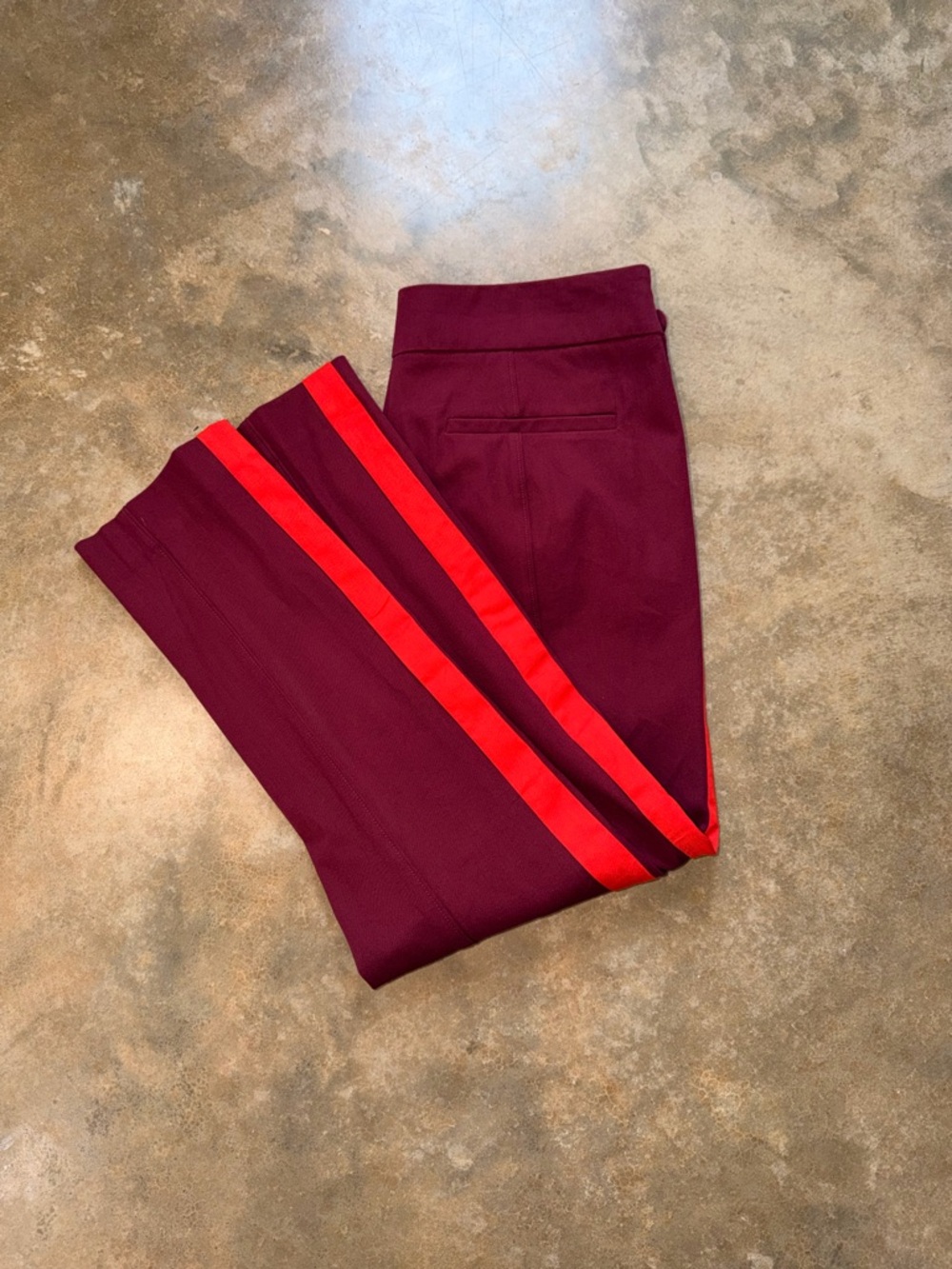 Anthropologie Burgundy Skinny Pants Red Side Stripe - Size 10 - Picture 3 of 14